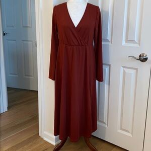 SHEIN Burgundy Ribbed Wrap Midi Dress size L